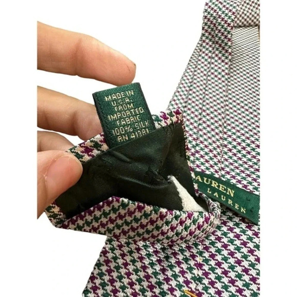 Lauren Ralph Lauren Mens Houndstooth Silk Neck Tie Black White‎ One Size - Picture 6 of 6